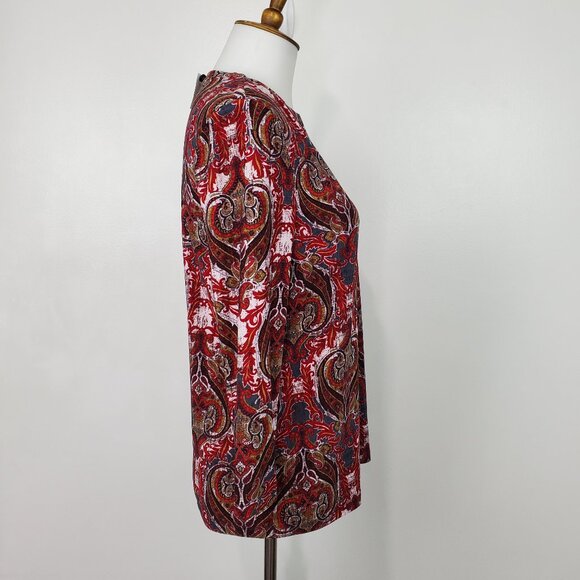 Jones Studio Red Pullover 3/4 Sleeve Paisley Top With Cutouts NEW NWT Size XS - Picture 5 of 14